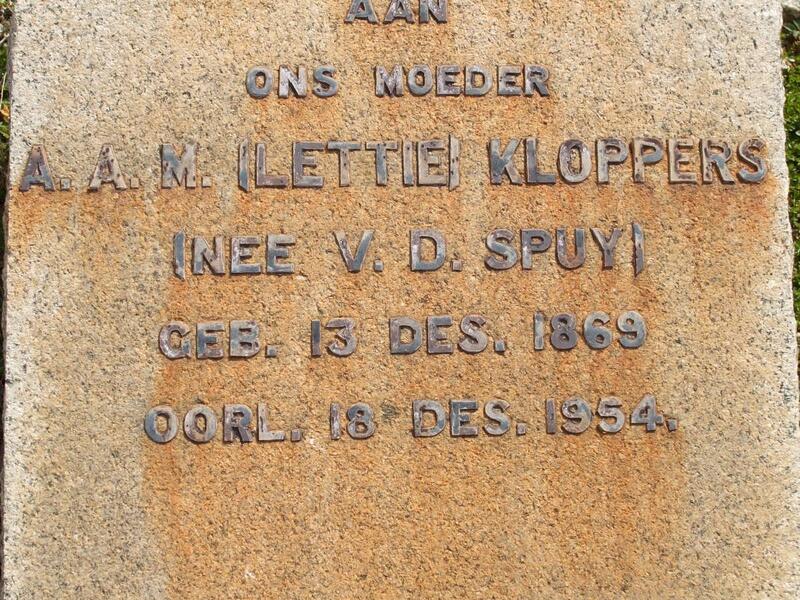 KLOPPERS A.A.M. nee V.D. SPUY 1869-1954