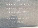 WEGE John William 1899-1955 & Anna Maria DU TOIT 1901-1977