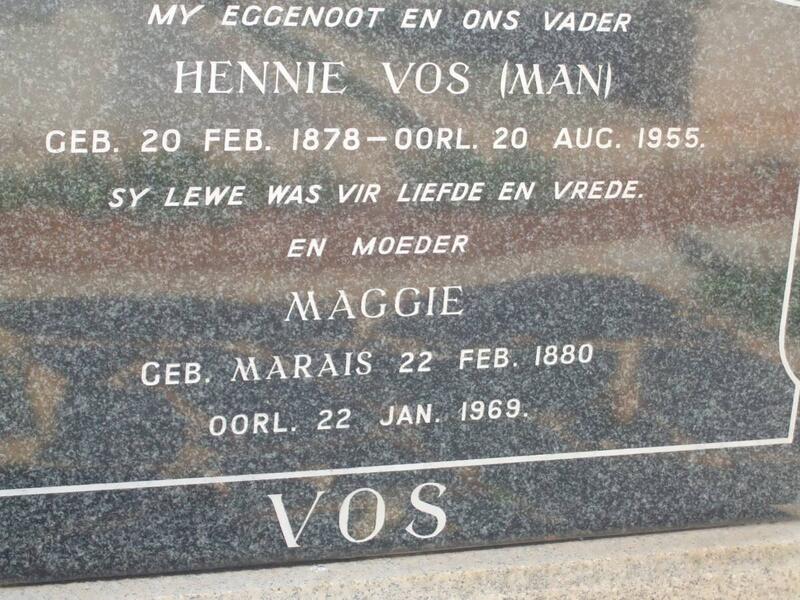 VOS Hennie 1878-1955 & Maggie MARAIS 1880-1969