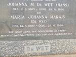 WET Johanna M., de 1885-1956 :: MARAIS Maria Johanna nee DE WET 1889-1966