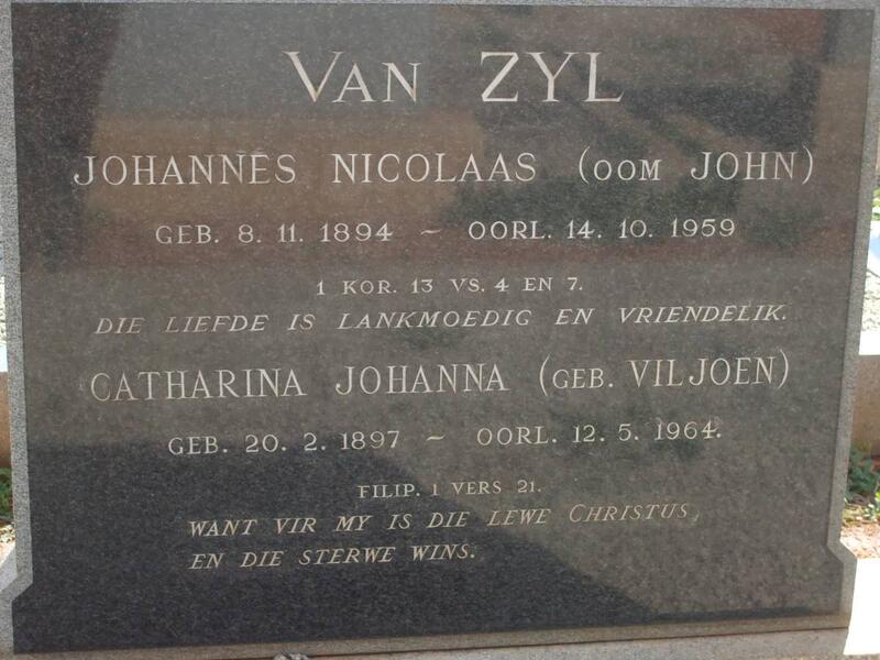 ZYL Johannes Nicolaas, van 1894-1959 & Catharina Johanna VILJOEN 1897-1964