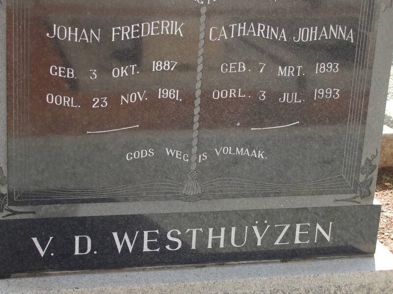 WESTHUYZEN Johan Frederik, v.d. 1887-1961 & Catharina Johanna 1893-1993