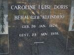 BEHM Caroline Luise Doris nee KLEINDIEK 1876-1958