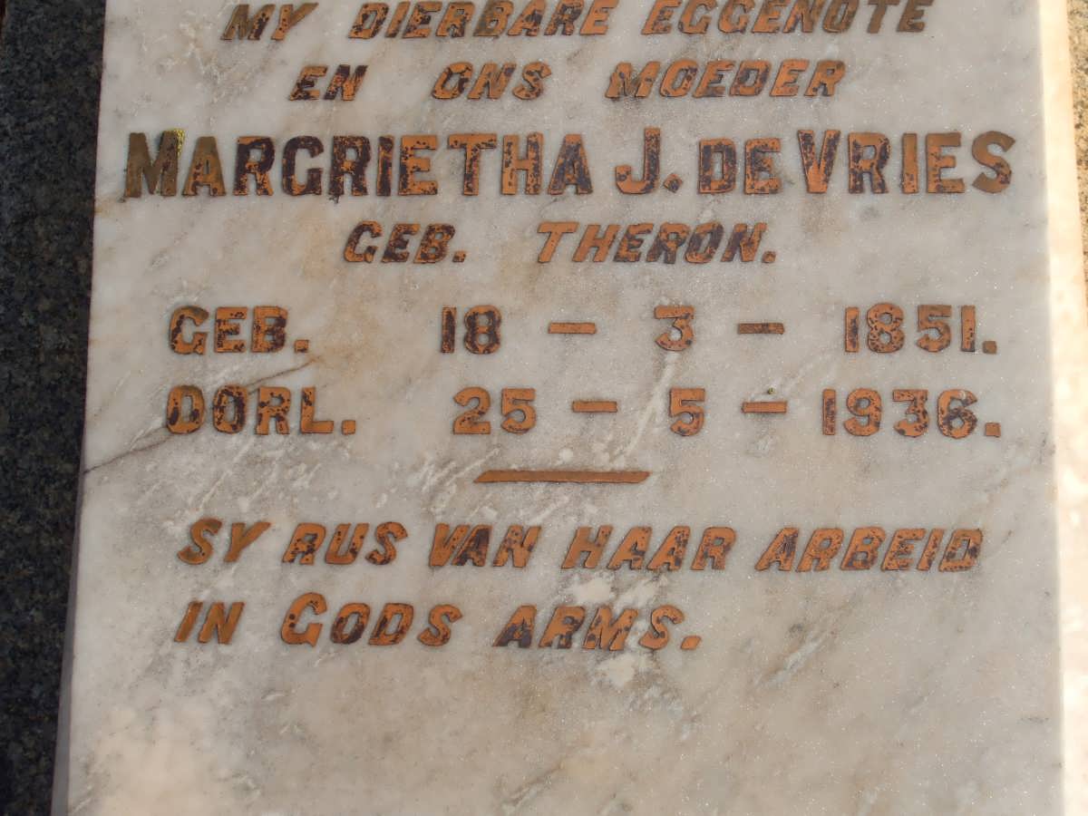VRIES Margarietha J., de nee THERON 1851-1936