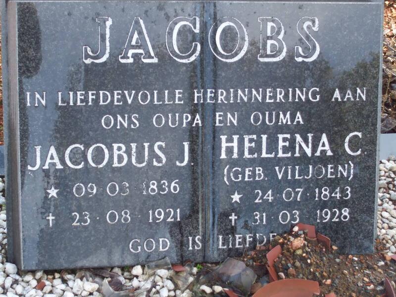 JACOBS Jacobus J. 1839-1921 & Helena C. VILJOEN 1843-1928