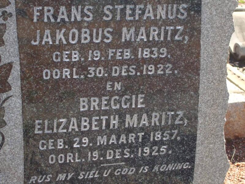 MARITZ Frans Stefanus Jakobus 1839-1922 & Breggie Elizabeth 1857-1925