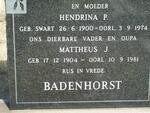 BADENHORST Mattheus J. 1904-1981 & Hendrina P. SWART 1900-1974