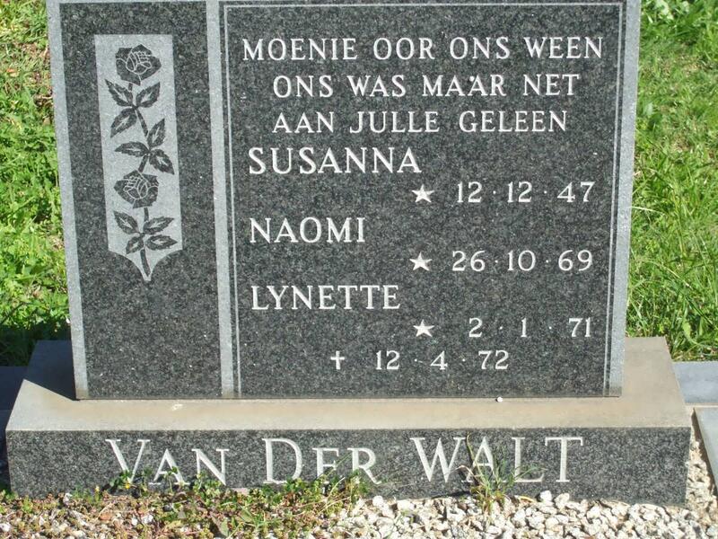 WALT Susanna, van der 1947-1972 :: VAN DER WALT Naomi 1969-1972 :: VAN DER WALT Lynette 1971-1972