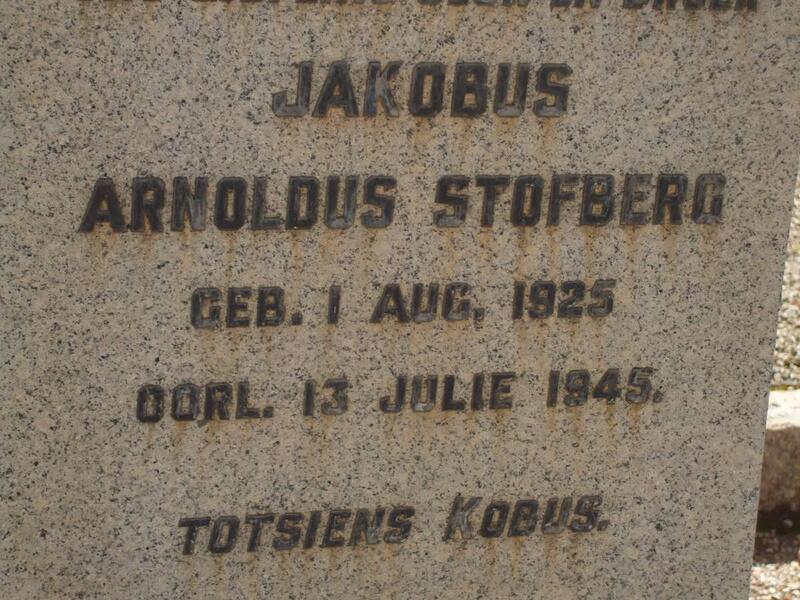 STOFBERG Jakobus Arnoldus 1925-1945