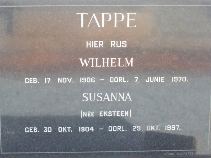 TAPPE Wilhelm 1906-1970 & Susanna EKSTEEN 1904-1997