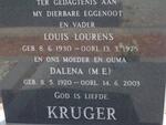 KRUGER Louis Lourens 1930-1975 & M.E. 1920-2003