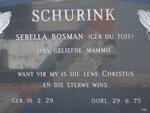 SCHURINK Sebella Bosman nee DU TOIT 1929-1975