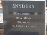 SNYDERS Anna Maria nee MARITZ 1884-1977