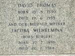 THOMAS David 1890-1959 & Jacoba Wilhelmina BURGER 1898-1984