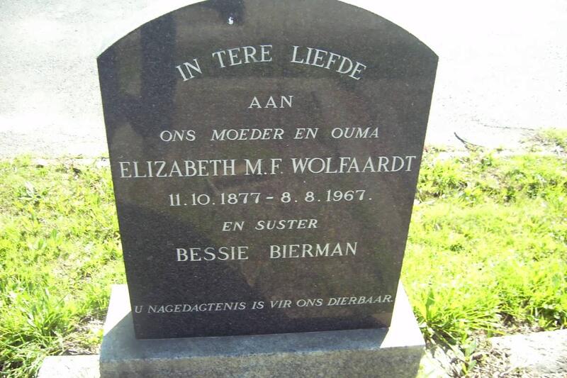 WOLFAARDT Elizabeth M.F. 1877-1967 :: BIERMAN Bessie