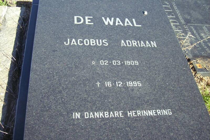 WAAL Jacobus Adriaan, de 1909-1995