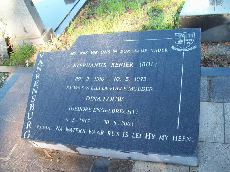 RENSBURG Stephanus Renier, van 1916-1973 & Dina Louw ENGELBRECHT 1917-2003