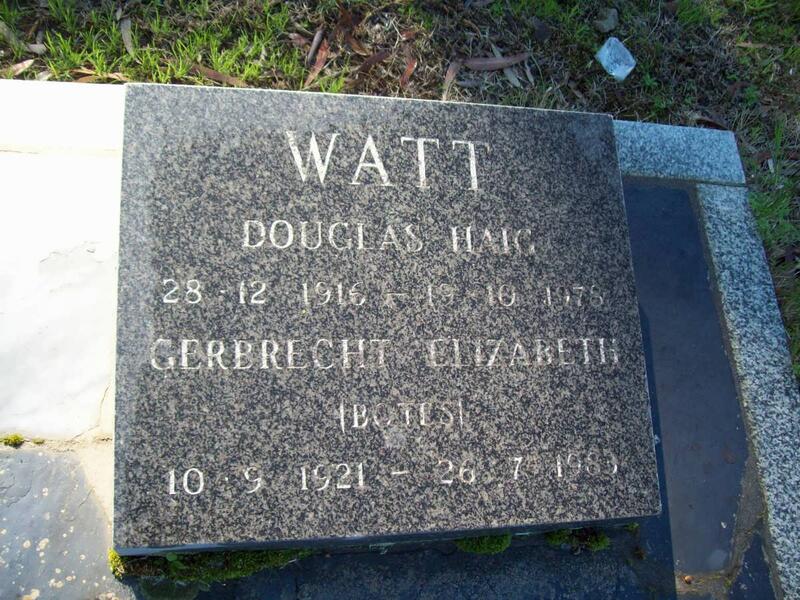 WATT Douglas Haig 1916-1978 & Gerbrecht Elizabeth Botes 1921-1983
