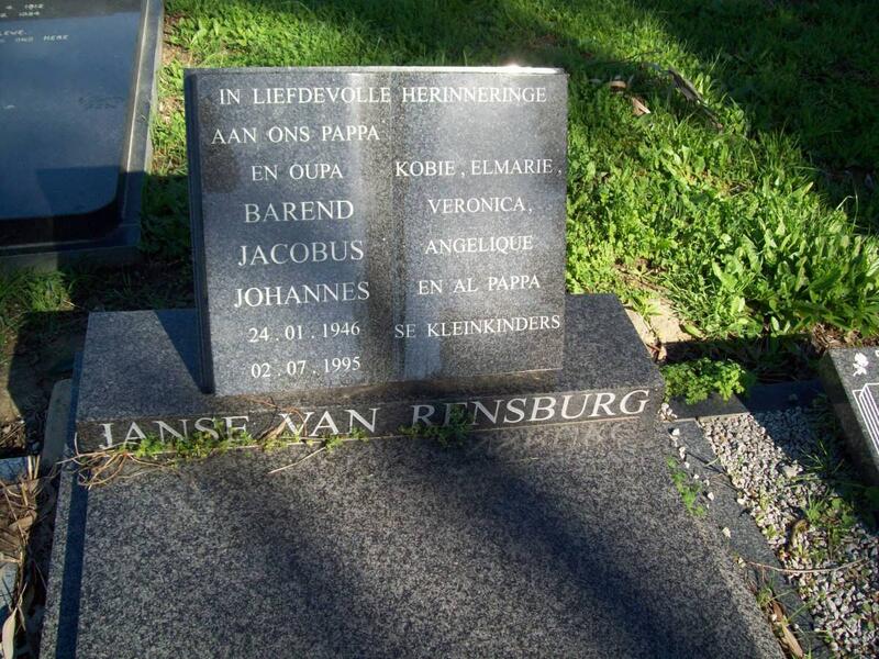 RENSBURG Barend Jacobus Johannes, Janse van 1946-1995