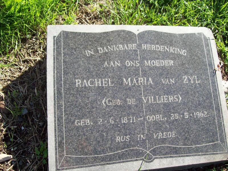 ZYL Rachel Maria, van nee DE VILLIERS 1871-1962
