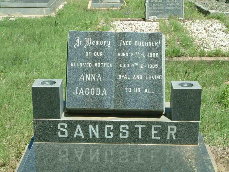 SANGSTER Anna Jacoba nee BUCHNER 1888-1985