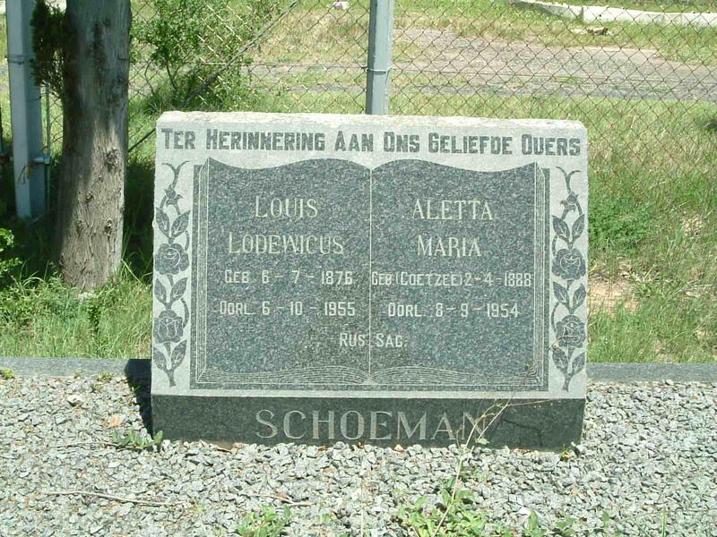 SCHOEMAN Louis Lodewicus 1876-1955 & Aletta Maria COETZEE 1888-1954