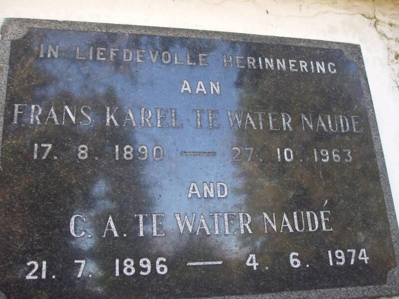 NAUDE Frans Karel te Water 1890-1963 & C.A. 1896-1974