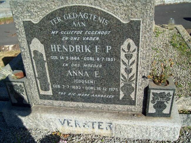 VERSTER Hendrik F.P. 1884-1951 & Anne E. GOOSEN 1892-1975