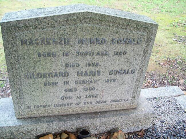 DONALD Mackenzie Munro 1820-1958 & Gildegard Marie 1878-1960