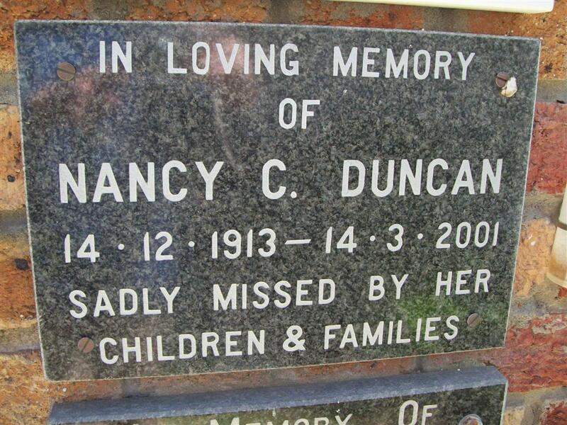 DUNCAN Nancy C. 1913-2001