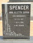 SPENCER Anna Alletta Sophia nee BADENHORST 1937-1980