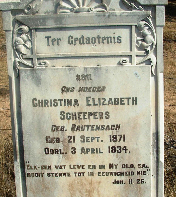 SCHEEPERS Christina Elizabeth nee RAUTENBACH 1871-1934