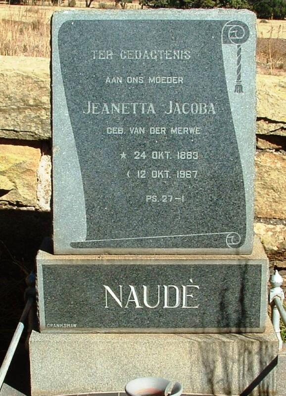 NAUDE Jeanetta Jacoba nee VAN DER MERWE 1883-1967