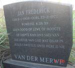 MERWE Jan Frederick , van der 1908-1977