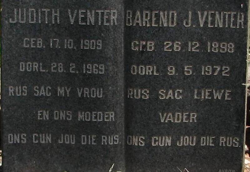 VENTER Barend J. 1898-1972 & Judith 1890-1969