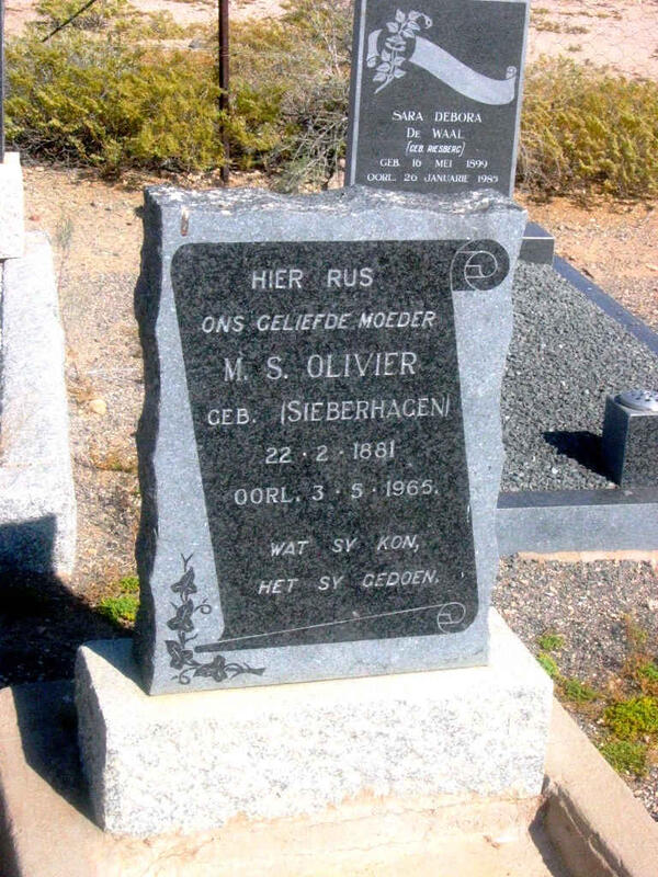 OLIVIER M.S. nee SIEBERHAGEN 1881-1965