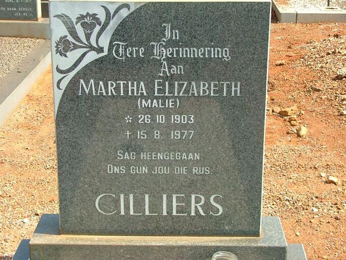 CILLIERS Martha Elizabeth 1903-1977