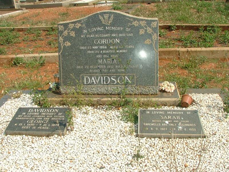 DAVIDSON Gordon -1956 & Maria -1992 :: DAVIDSON George 1930-1979 & Sarah 1927-1985