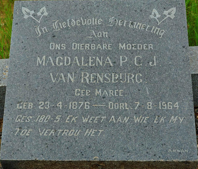 RENSBURG Magdalena P.C.J., van nee MAREE 1876-1964