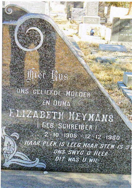 HEYMANS Elizabeth nee SCHREIBER 1905-1980