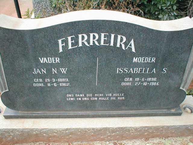 FERREIRA Jan N.W. 1889-1962 & Issabella S. 1896-1985