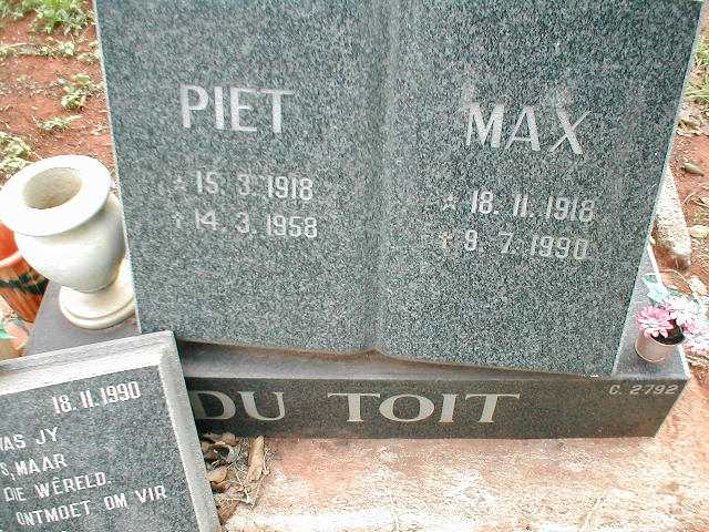TOIT Piet, du 1918-1958 :: DU TOIT Max 1918-1990 :: ? -1990