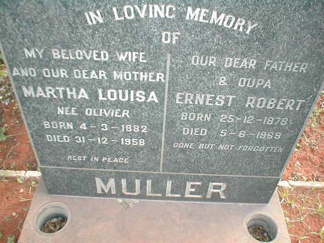 MULLER Ernest Robert 1878-1969 & Martha Louisa OLIVIER 1882-1958