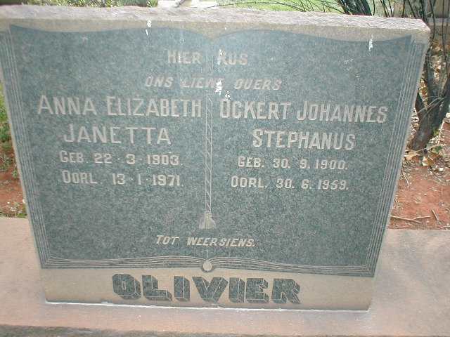 OLIVIER Ockert Johannes Stephanus 1900-1959 & Anna Elizabeth Janetta 1903-1971