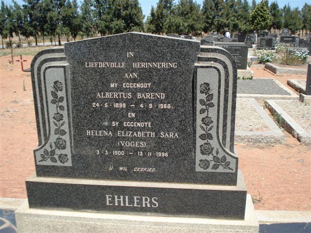 EHLERS Albertus Barend 1899-1968 & Helena Elizabeth Sara VOGES 1900-1996