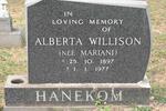 HANEKOM Alberta Willison nee MARIANI 1897-1977