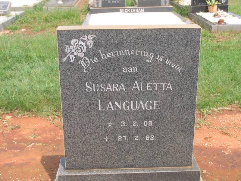 LANGUAGE Susara Aletta 1908-1982