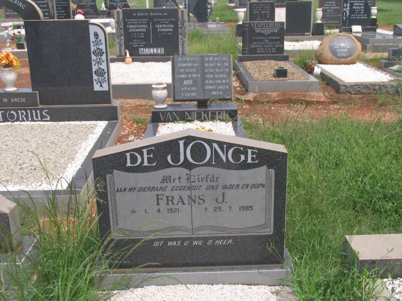 JONGE Frans J., de 1921-1985