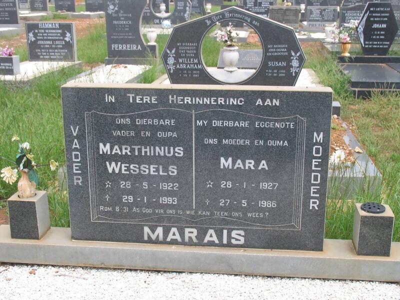 MARAIS Marthinus Wessels 1922-1993 & Mara 1927-1986