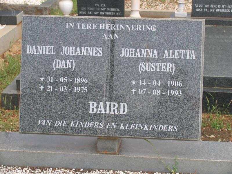 BAIRD Daniel Johannes 1896-1975 & Johanna Aletta 1906-1993
